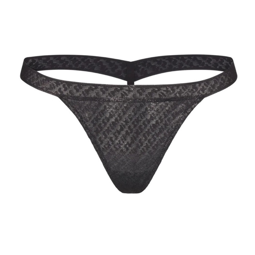 SKIMS Logo Mesh Skimpy Thong Onyx Black NEW Women's Size 4X string panties